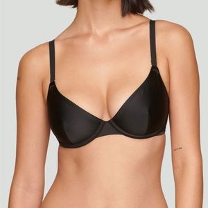 NWT CUUP The Plunge Satin Bra Black Shine 34D